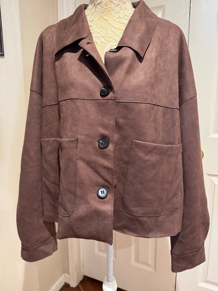 Women's Brown Suede Button-Front Jacket - Classic Pocket Blazer